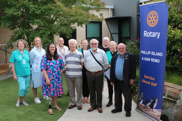 Appreciating the garden on a tour are members of Freemasons, Phillip Island Health Hub Auxiliary and Rotary Club of Phillip Island and San Remo.