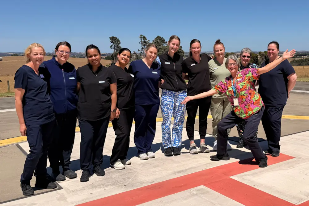 The Leongatha Memorial Hospital graduate nursing cohort on the helipad.