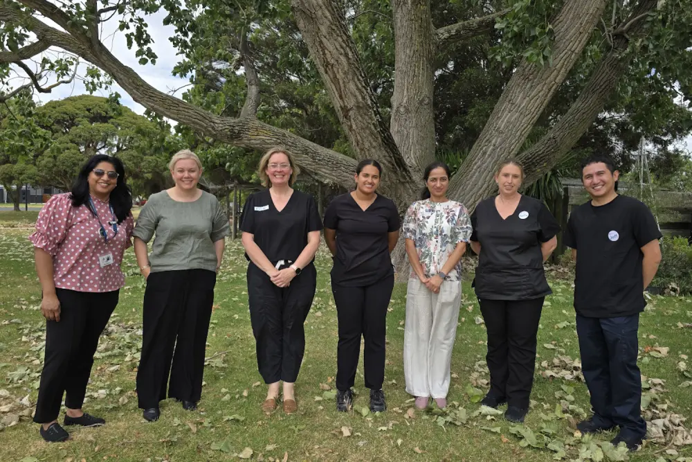 From left, Manager – Learning and Development Tina Davis, Director of Nursing Barb Nicol and Graduate Nurses Kylie Daisley, Sarika Sealby, Rajvir Pandher, Kellie Dixon and Jeff Albarracin.