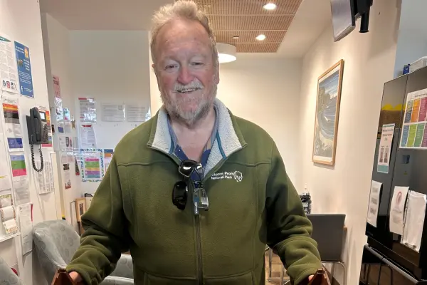 Peter Hawkins delivers pastries to the staff at Wonthaggi Hospital’s Emergency Department to thank them for helping to save his life after nearly drowning at Inverloch.