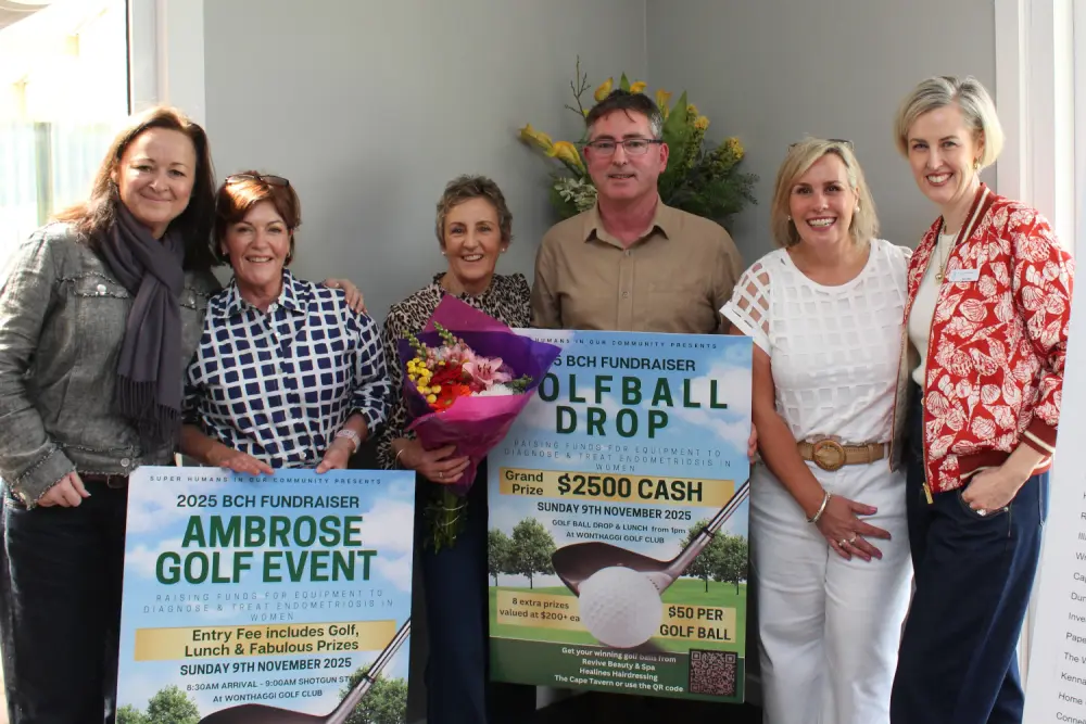 From left, BCH Executive Director Chris Henderson, Alison Adams of Revive Beauty and Spa, helper Faye Zappa, Michael Turton of The Cape Tavern, Melissa Stirton of Headlines Hairdressing and BCH Interim CEO Simone Alexander.